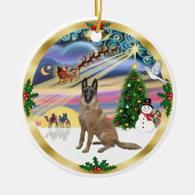 Xmas Magic-Belgisk Malinois1r Julgransprydnad Keramik (Framsidan)