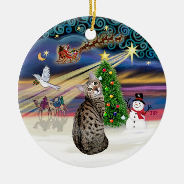 Xmas Magic -Bengalkatt Julgransprydnad Keramik (Framsidan)
