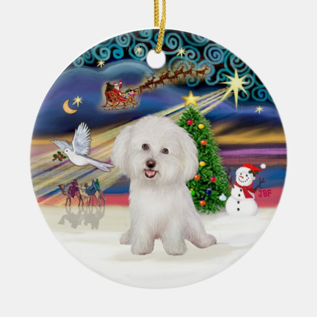 Xmas Magic - Bichon Frise #7 Julgransprydnad Keramik (Framsidan)