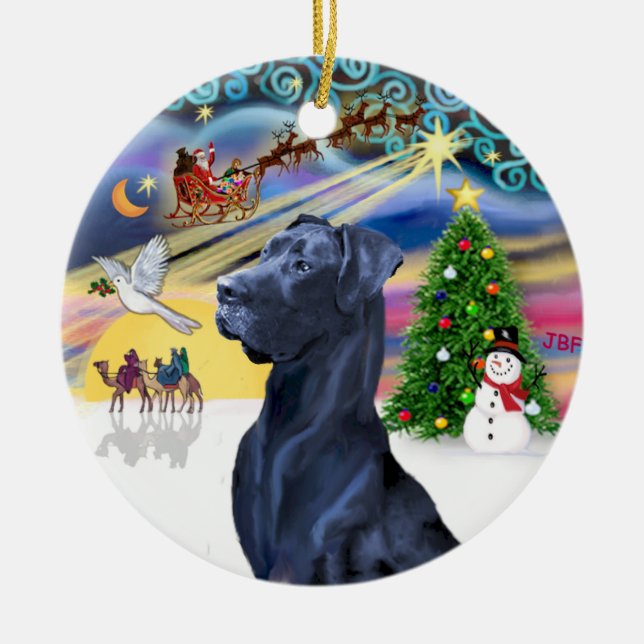 Xmas Magic* -Blå Grand Danois (Huvud) (naturliga ö Julgransprydnad Keramik (Framsidan)