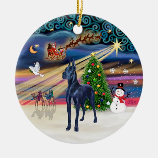 Xmas Magic - Blå Grand Danois Julgransprydnad Keramik (Framsidan)