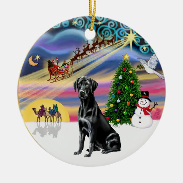Xmas Magic - Black Lab Julgransprydnad Keramik (Framsidan)