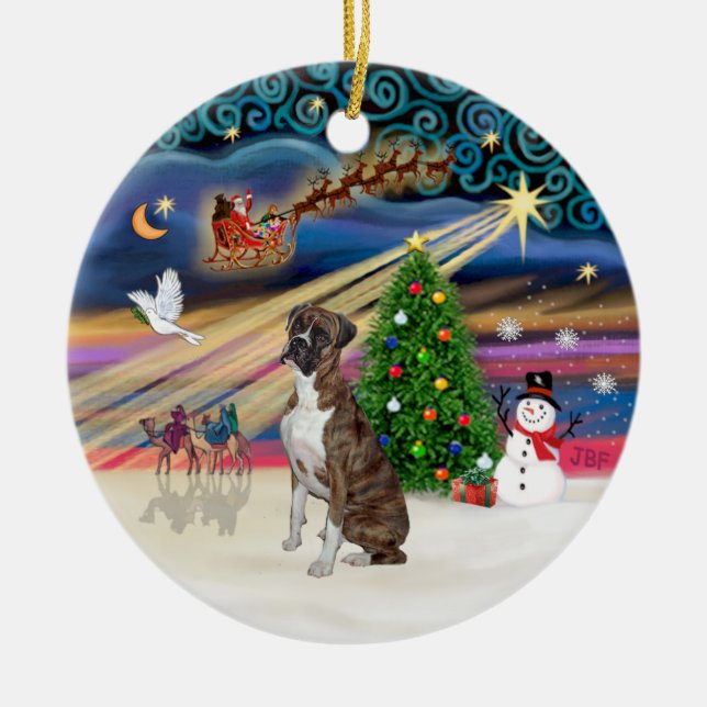 Xmas Magic - Boxer (Tigerrandig-naturlig) Julgransprydnad Keramik (Framsidan)
