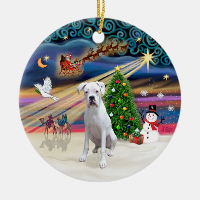 Xmas Magic - Boxer (vit) Julgransprydnad Keramik (Framsidan)