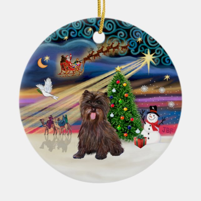Xmas Magic - Brindle Cairn Terrier #18 Julgransprydnad Keramik (Framsidan)