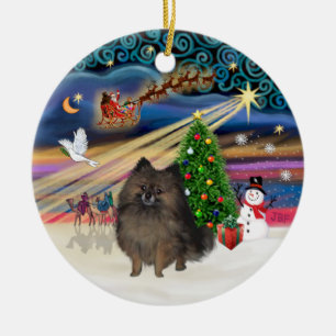 Xmas Magic - Brindle Pomeranian Julgransprydnad Keramik
