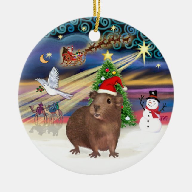 Xmas Magic - Brun Marsvin (Santas hatt) Julgransprydnad Keramik (Framsidan)