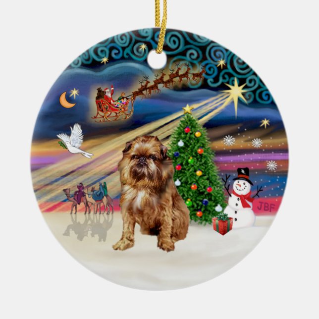 Xmas Magic - Bryssel Griffon (röd) Julgransprydnad Keramik (Framsidan)