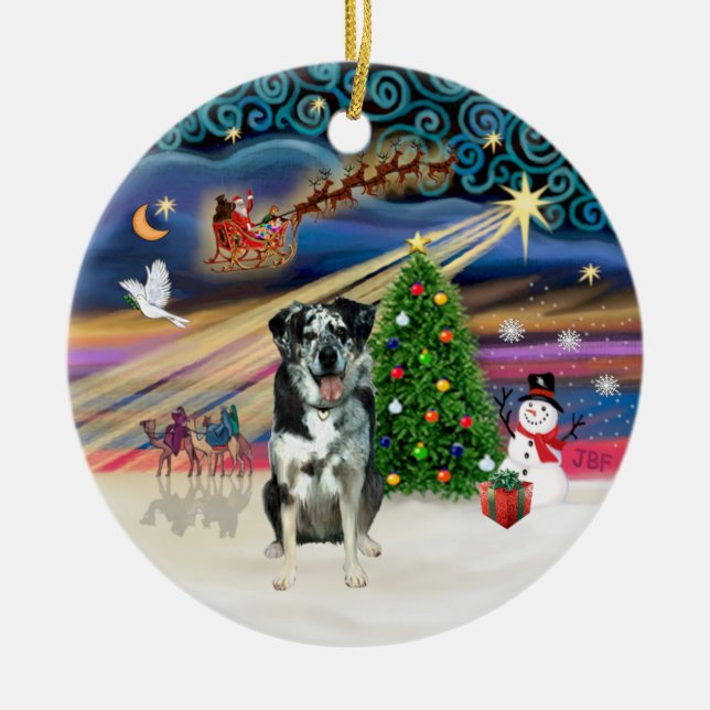 Xmas Magic - Catahoula Leopard Dog Julgransprydnad Keramik (Framsidan)