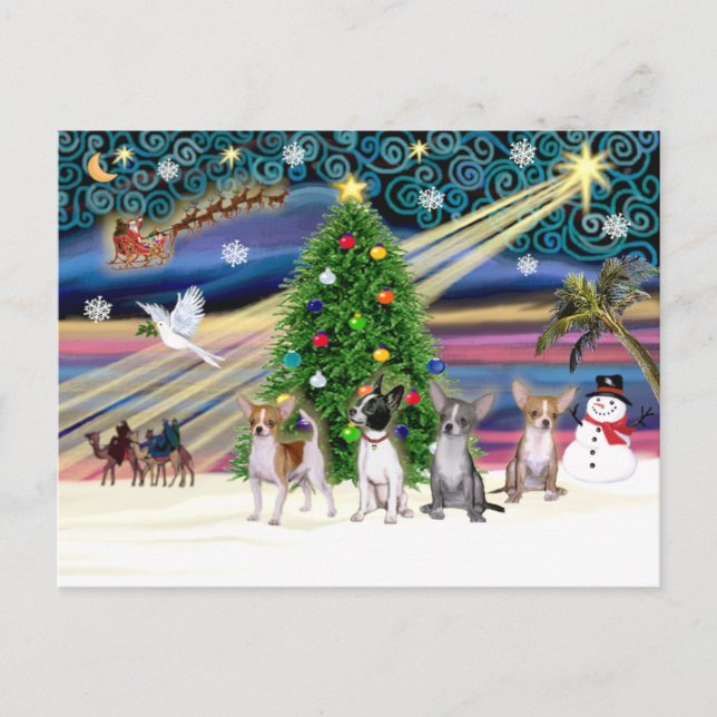 Xmas Magic-Chihuahuaer (fyra) Helg Vykort (Framsida)
