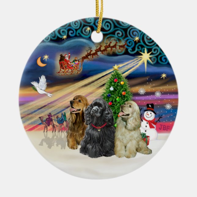 Xmas Magic - Cocker Spaniels (tre) Julgransprydnad Keramik (Framsidan)