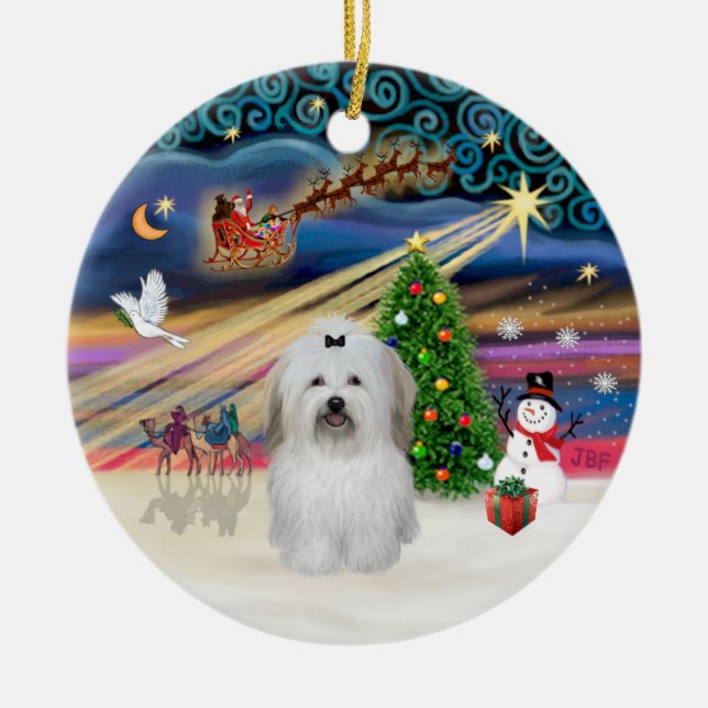 Xmas Magic - Coton de Tulear (rosett) Julgransprydnad Keramik (Framsidan)
