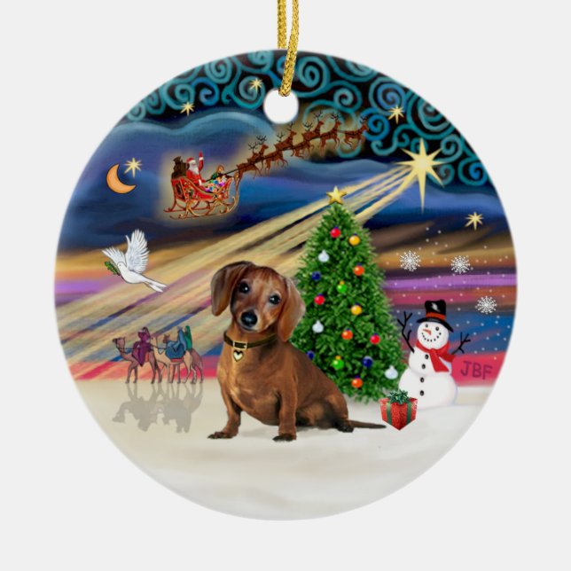 Xmas Magic - Dachshund (brun 2) Julgransprydnad Keramik (Framsidan)