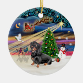Xmas Magic - Dachshund (svart- brun 4) Julgransprydnad Keramik