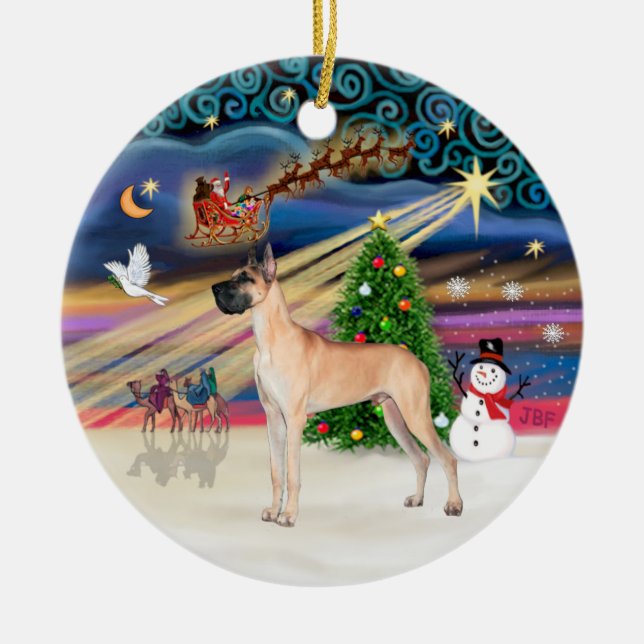Xmas Magic - Fawn Grand Danois (stående) Julgransprydnad Keramik (Framsidan)