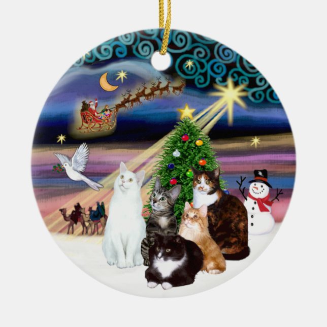 Xmas Magic - Fem katter (ASH) Julgransprydnad Keramik (Framsidan)