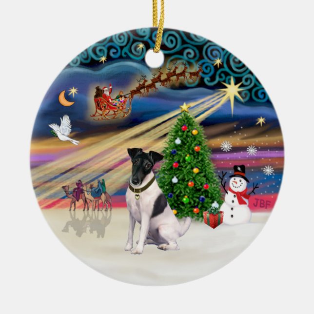 Xmas Magic - Foxterrier (Korthårig) Julgransprydnad Keramik (Framsidan)