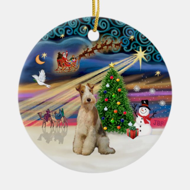 Xmas Magic - Foxterrier (Rävhund, strävhårig 3) Julgransprydnad Keramik (Framsidan)
