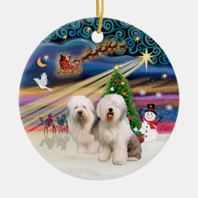 Xmas Magic - Gammalt engelskt (två) Julgransprydnad Keramik (Framsidan)