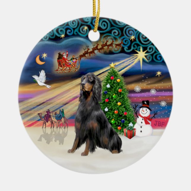 Xmas Magic - Gordon Setter Julgransprydnad Keramik (Framsidan)
