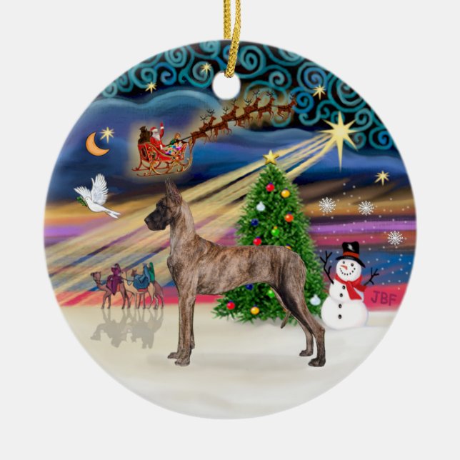 Xmas Magic - Grand Danois (brunrandig stående) Julgransprydnad Keramik (Framsidan)