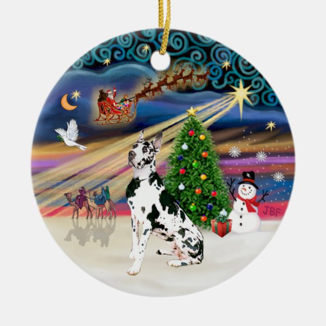 Xmas Magic - Harlequin Grand Danois Julgransprydnad Keramik (Framsidan)