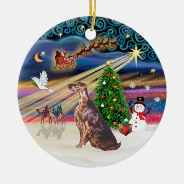 Xmas Magic - Irländsk Setter Julgransprydnad Keramik (Framsidan)