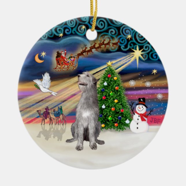 Xmas Magic - Irländsk Varghund Julgransprydnad Keramik (Framsidan)