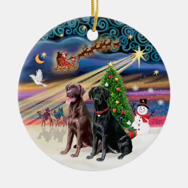 Xmas Magic - Labrador (svart + choklad) Julgransprydnad Keramik (Framsidan)
