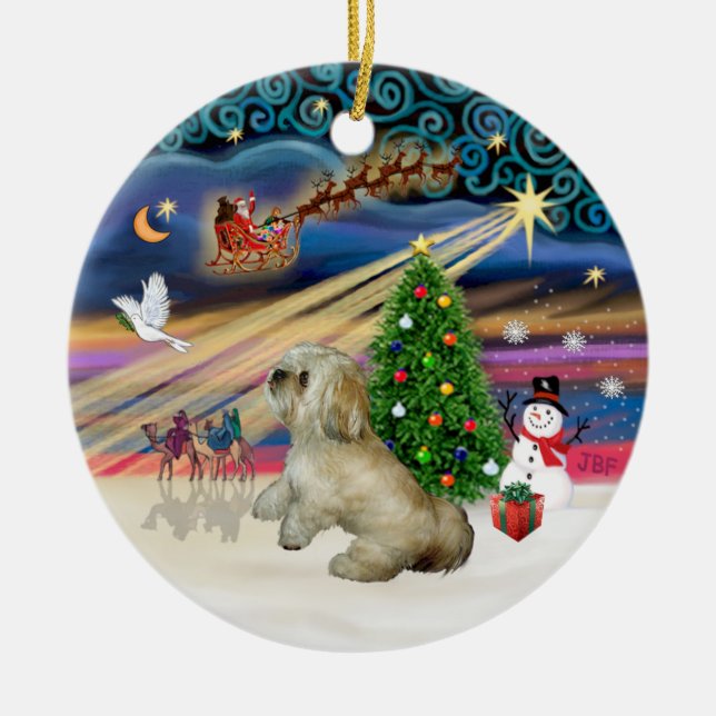 Xmas Magic - Lhasa Apso (R) Julgransprydnad Keramik (Framsidan)