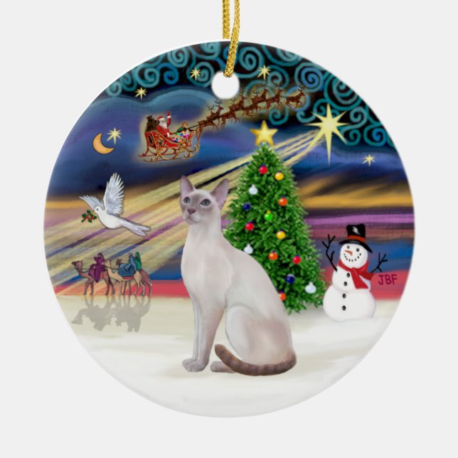 Xmas Magic - Lila Punkt Siamese Julgransprydnad Keramik (Framsidan)