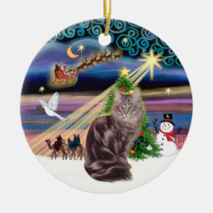 Xmas Magic - Maine Coon katt 10 Julgransprydnad Keramik