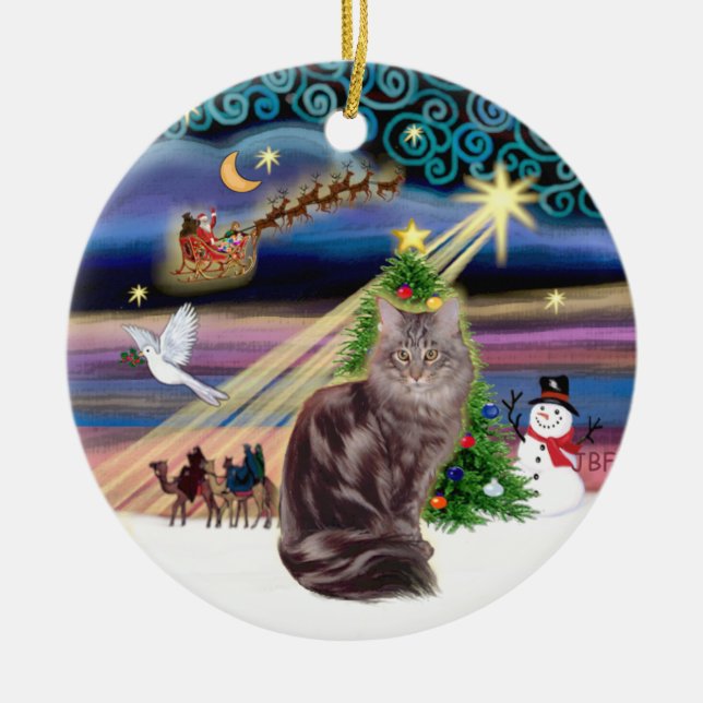 Xmas Magic - Maine Coon katt 10 Julgransprydnad Keramik (Framsidan)