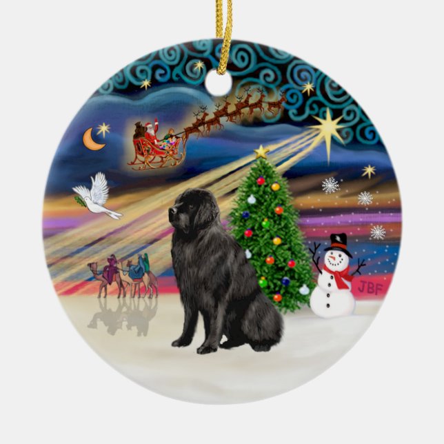 Xmas Magic - Newfoundlandshund 1 Julgransprydnad Keramik (Framsidan)