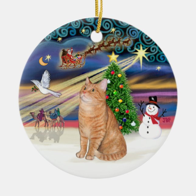 Xmas Magic - Orange tabby katt 40 Julgransprydnad Keramik (Framsidan)