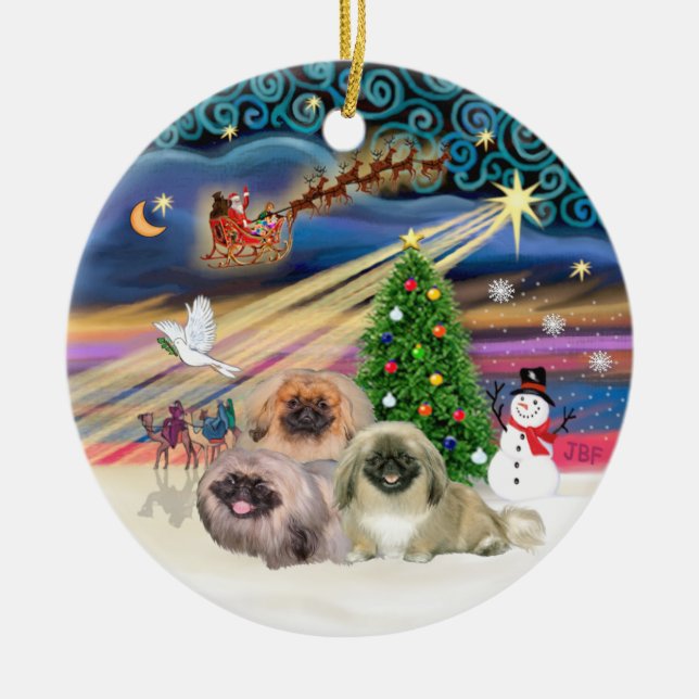Xmas Magic - Pekingeser (Tre) Julgransprydnad Keramik (Framsidan)