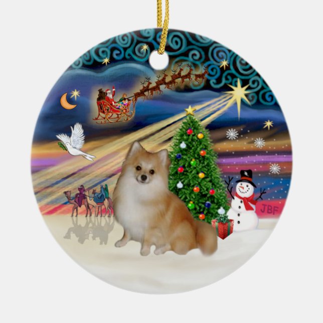 Xmas Magic - Pomeranian (ljust röd) Julgransprydnad Keramik (Framsidan)