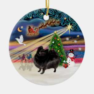 Xmas Magic - Pomeranian (svart stativ) Julgransprydnad Keramik