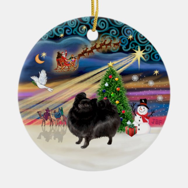 Xmas Magic - Pomeranian (svart stativ) Julgransprydnad Keramik (Framsidan)