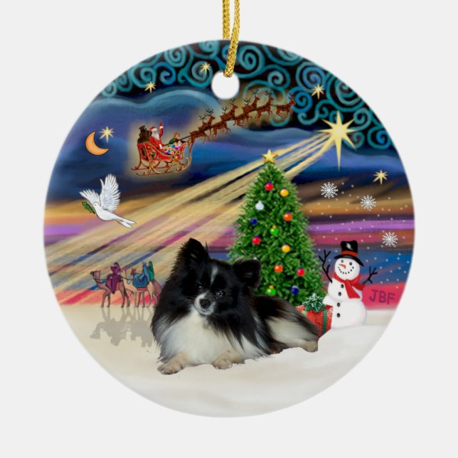 Xmas Magic - Pomeranian (svart-vit) Julgransprydnad Keramik (Framsidan)