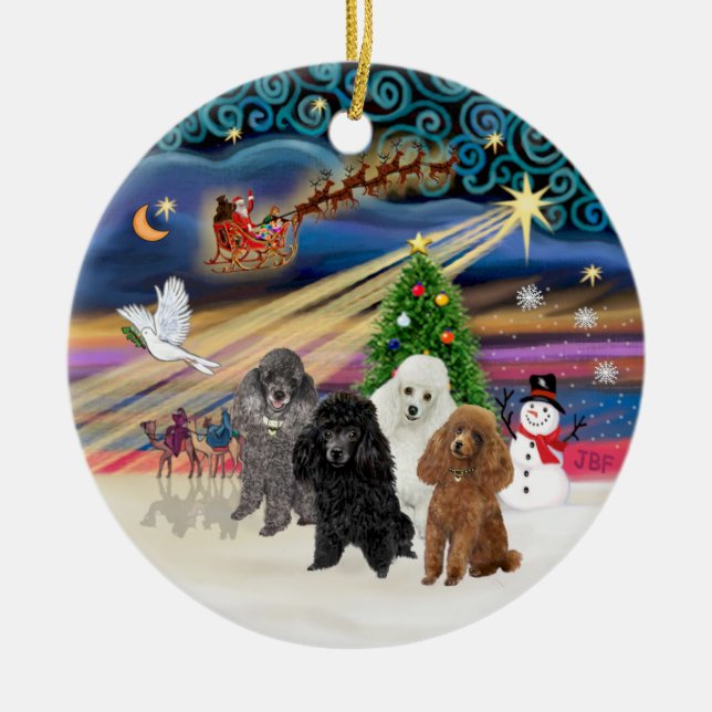 Xmas Magic - Poodles (FYRA Leksaker) Julgransprydnad Keramik (Framsidan)