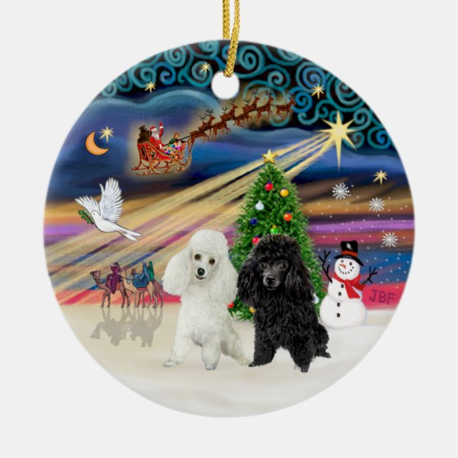 Xmas Magic - Poodles (TVÅ leksaks-BV) Julgransprydnad Keramik (Framsidan)