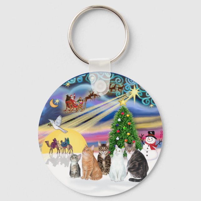 Xmas Magic (R) - Fem katter (AmSH) Nyckelring (Framsida)