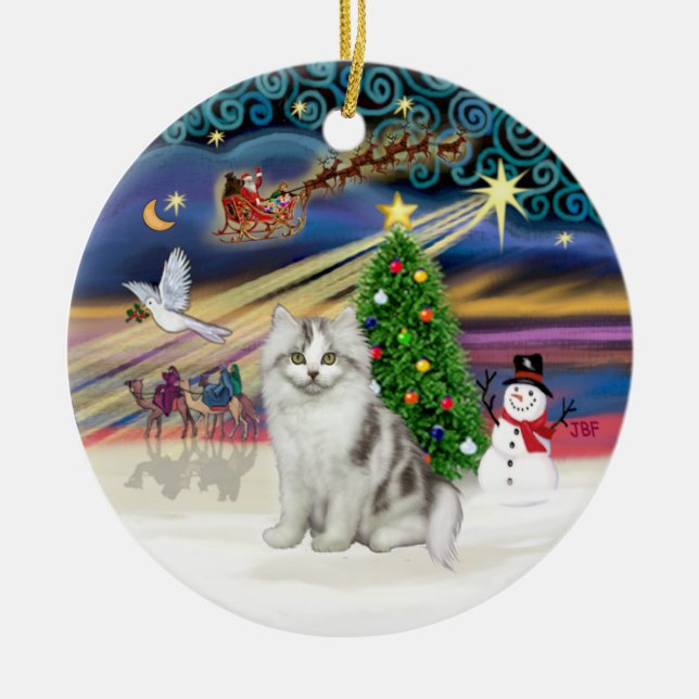 Xmas Magic -Ragamuffin Grå-Vit katt- Julgransprydnad Keramik (Framsidan)