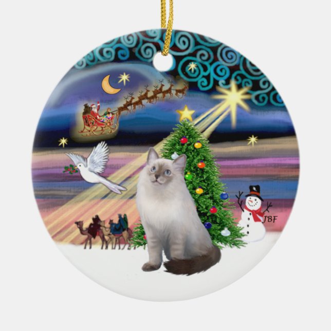 Xmas Magic -  Ragdoll-katt (blå kräm) Julgransprydnad Keramik (Framsidan)