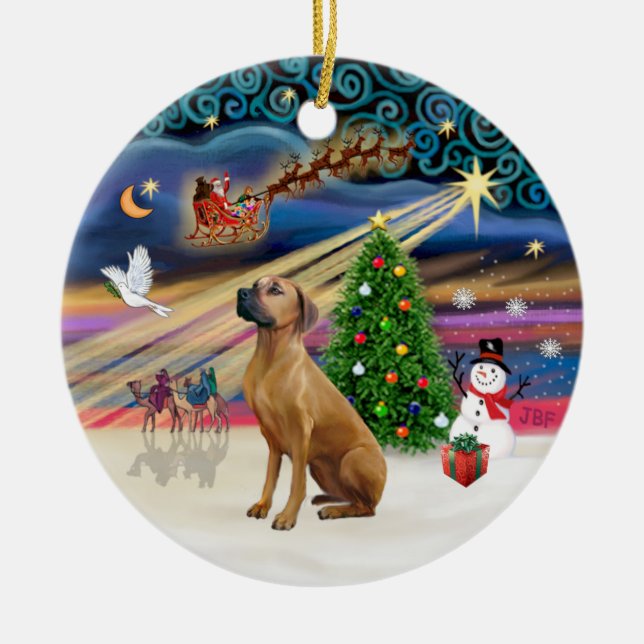 Xmas Magic - Rhodesian Ridgeback Julgransprydnad Keramik (Framsidan)