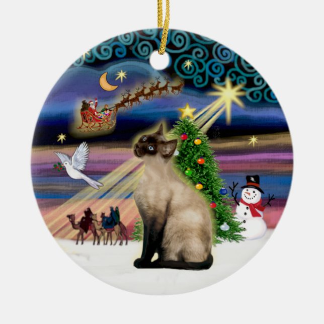Xmas Magic - Seal Point Siamese Julgransprydnad Keramik (Framsidan)