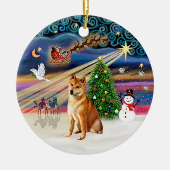 Xmas Magic - Shiba Inu 7 Julgransprydnad Keramik (Framsidan)