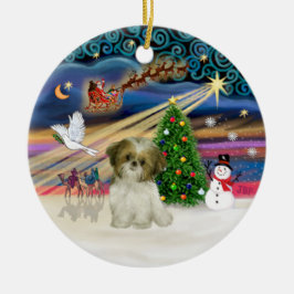 Xmas Magic - Shih Tzu-valp (brun-vit) Julgransprydnad Keramik