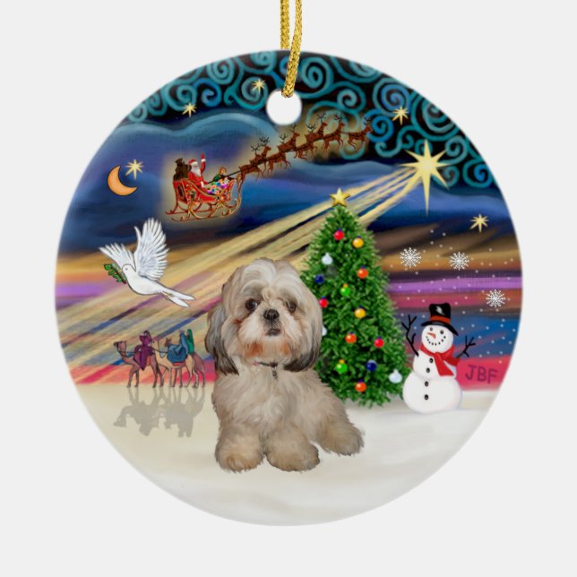 Xmas Magic - Shih Tzu (Y) Julgransprydnad Keramik (Framsidan)
